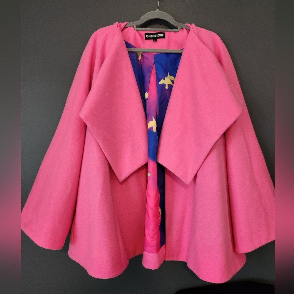 Chaouiche Women's Large Hot Pink Oversized Coat With Oversized Lapel